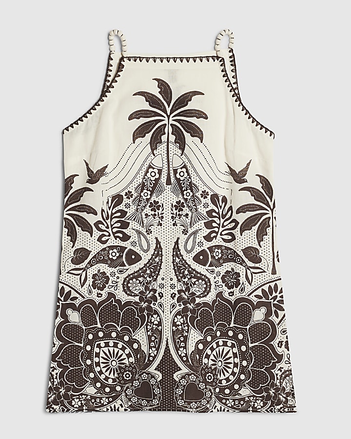 Petite Cream Palm Print Shift Dress