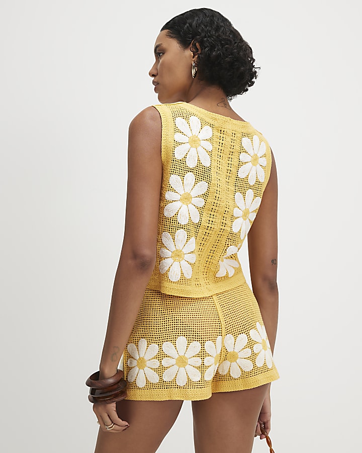 Yellow Daisy Crochet Shorts
