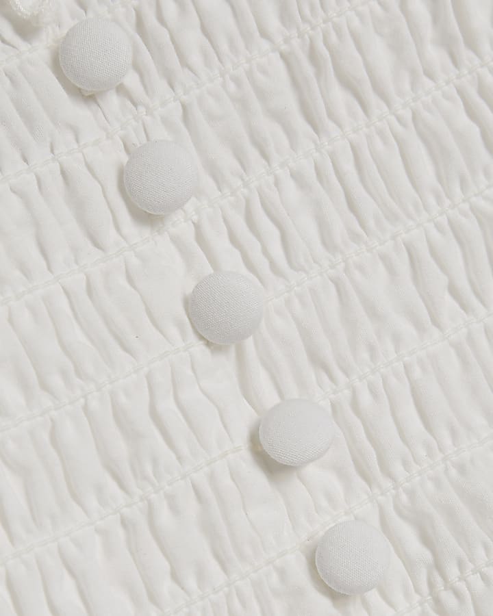 White Puff Sleeve Shirred Top