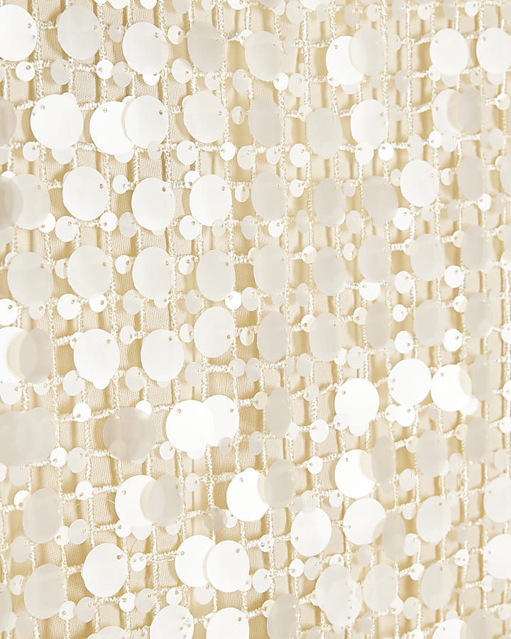 White Sleeveless Sequin Crochet Midi Dress