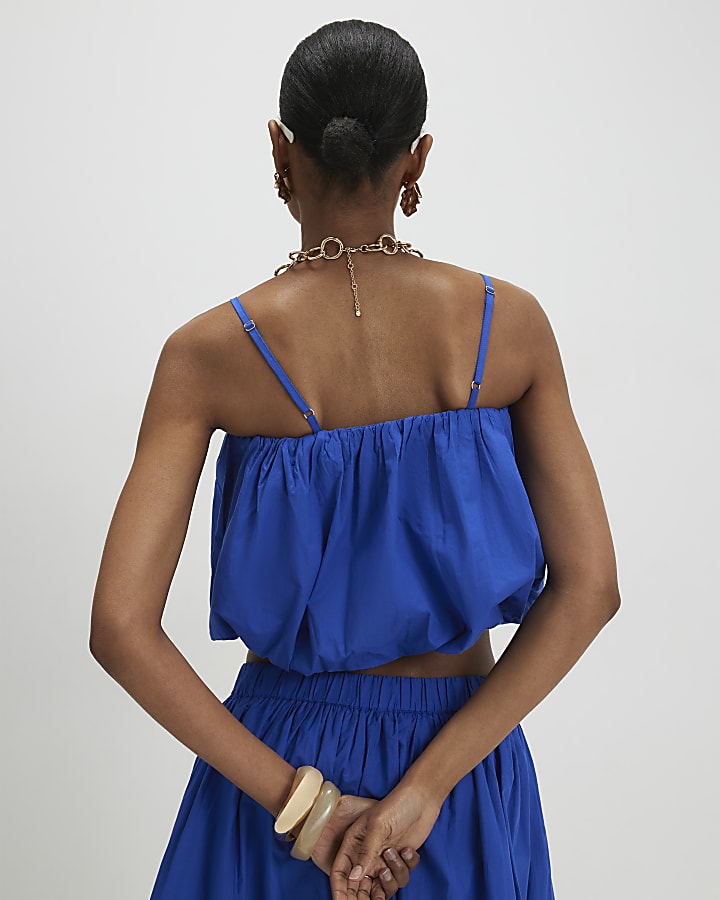 Blue Poplin Bubble Top