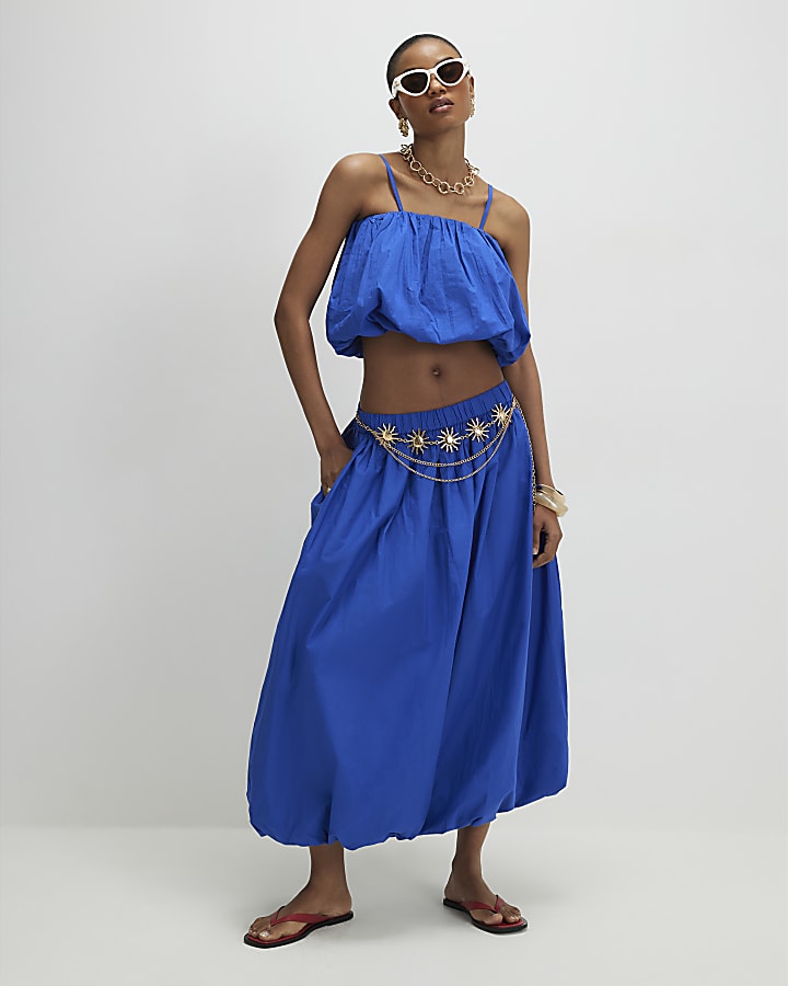 Blue Poplin Bubble Top