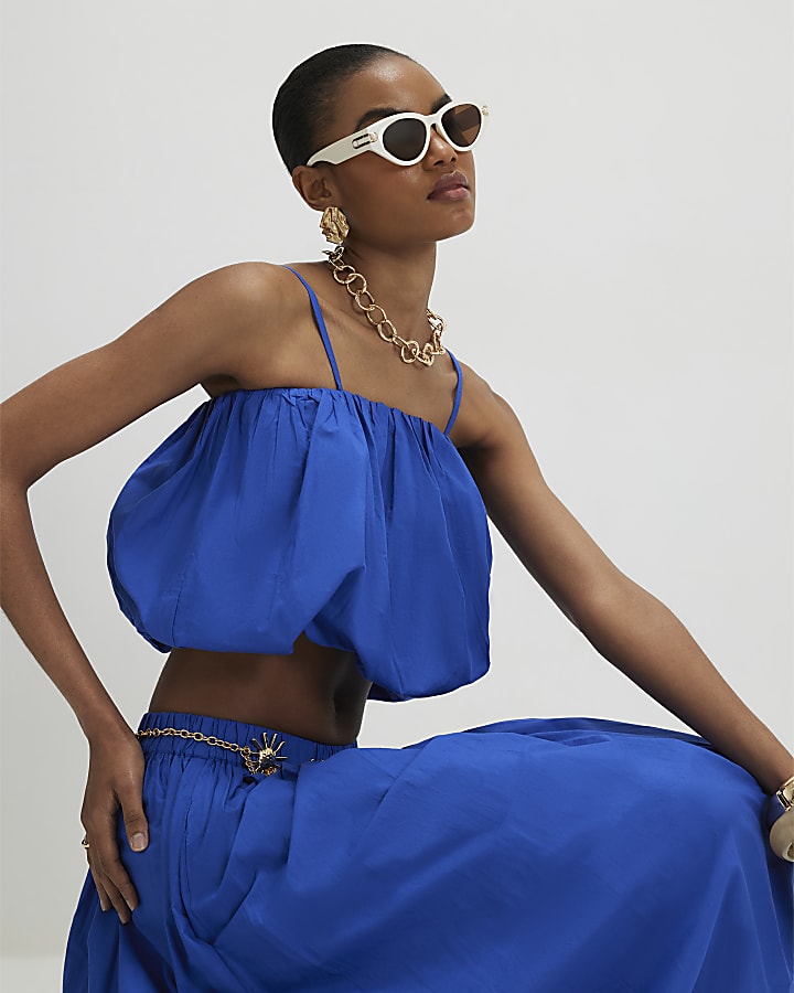 Blue Poplin Bubble Top