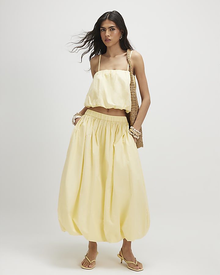 Yellow Poplin Bubble Hem Top