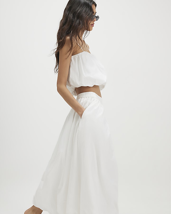 White Poplin Bubble Hem Skirt