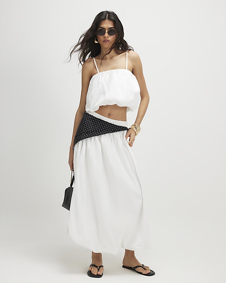 White Poplin Bubble Hem Skirt