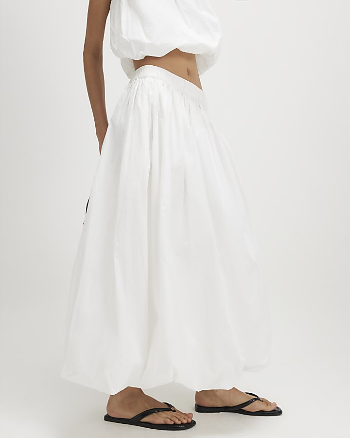 White Poplin Bubble Hem Skirt