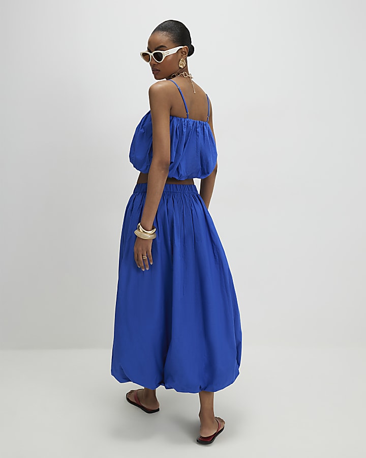 Blue Poplin Bubble Hem Skirt