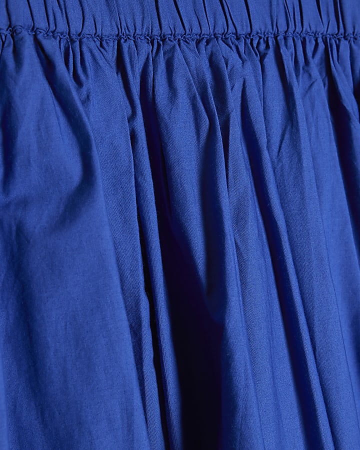 Blue Poplin Bubble Hem Skirt
