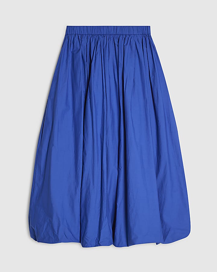 Blue Poplin Bubble Hem Skirt