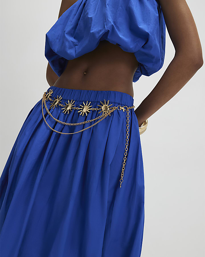 Blue Poplin Bubble Hem Skirt