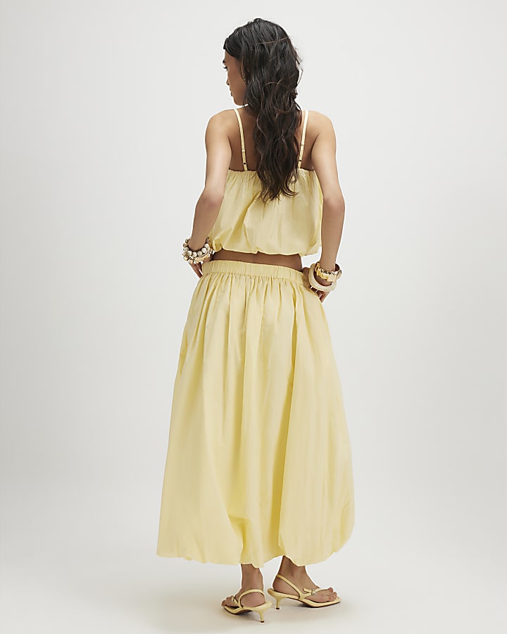 Yellow Poplin Bubble Hem Skirt