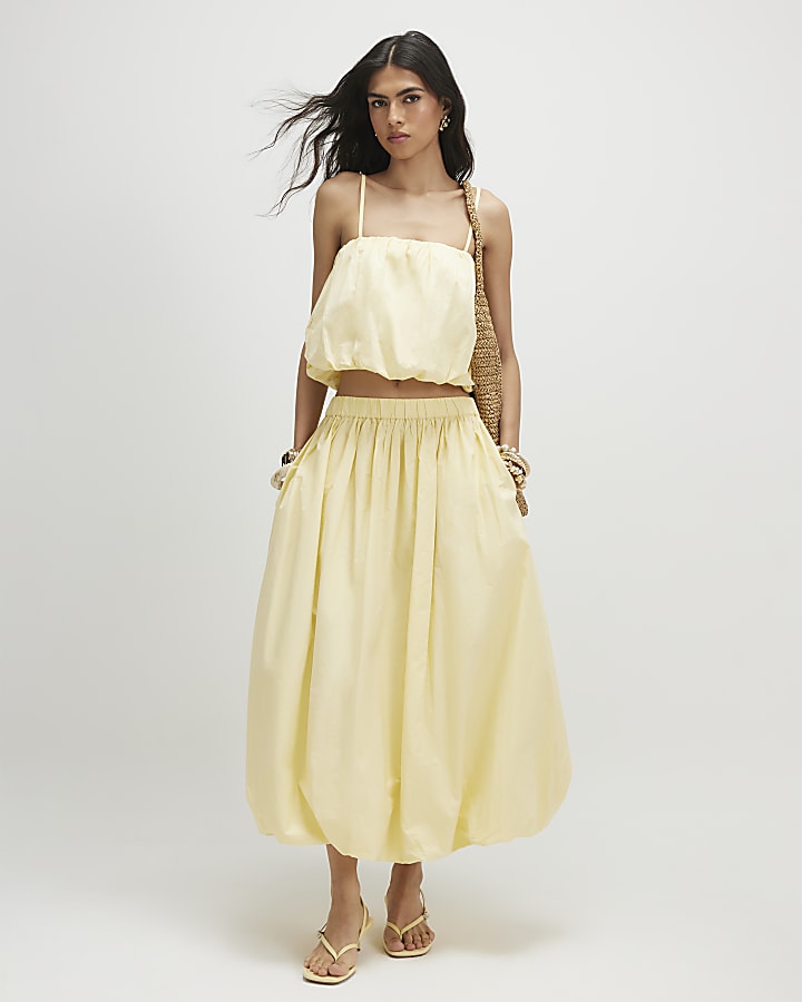 Yellow Poplin Bubble Hem Skirt