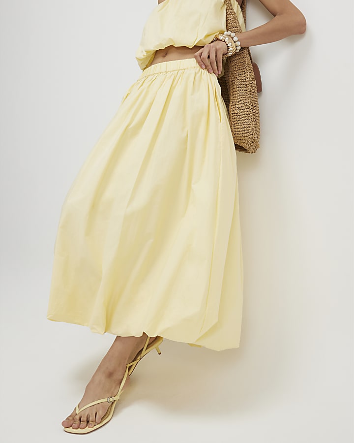 Yellow Poplin Bubble Hem Skirt