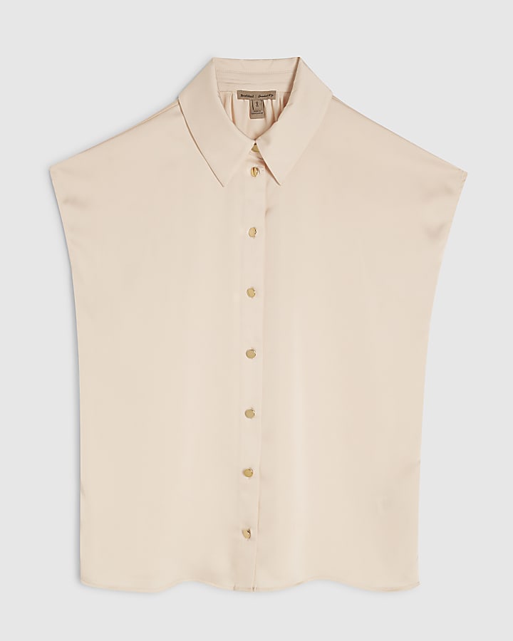 Cream Satin Short Sleeve Shirt