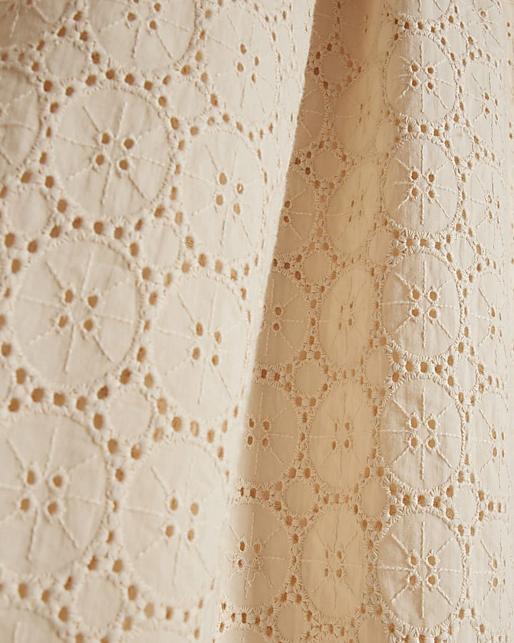 Beige Cotton Broderie Full Maxi Skirt