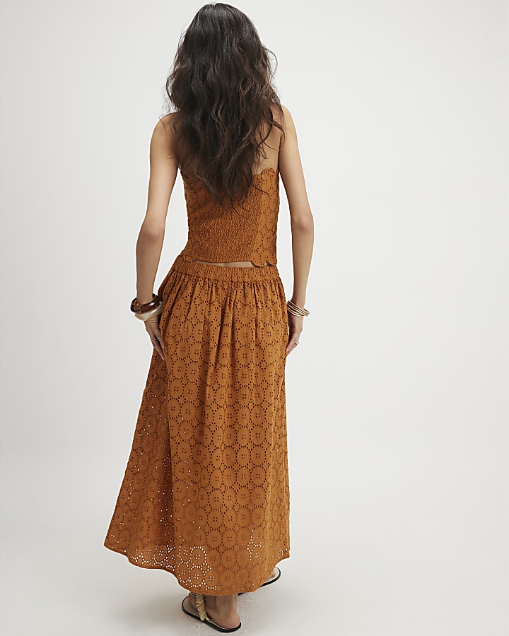 Orange Broderie Full Maxi Skirt