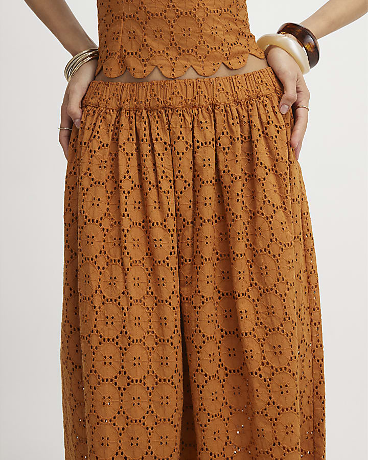 Orange Broderie Full Maxi Skirt
