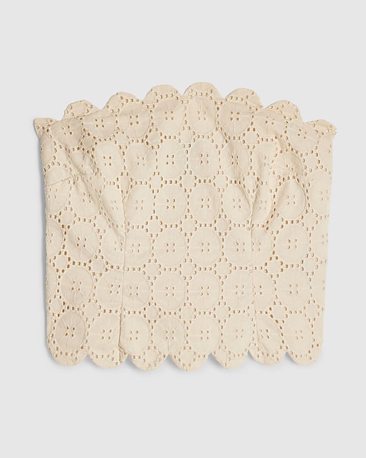 Beige Cotton Broderie Bandeau Top