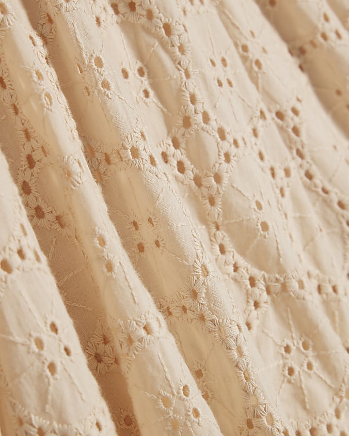 Beige Cotton Broderie Bubble Hem Shorts