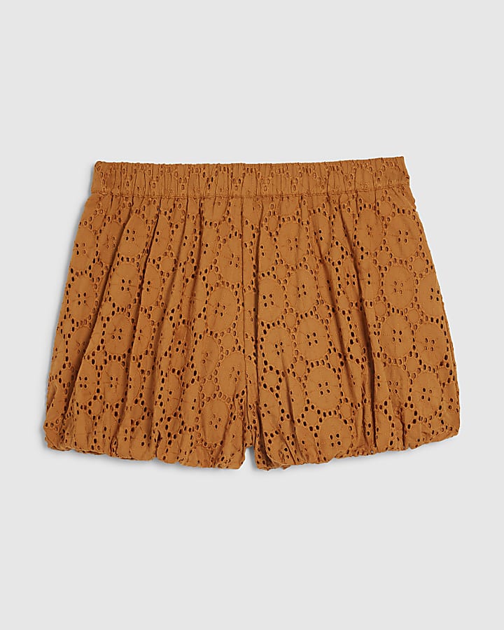 Orange Cotton Broderie Bubble Hem Shorts