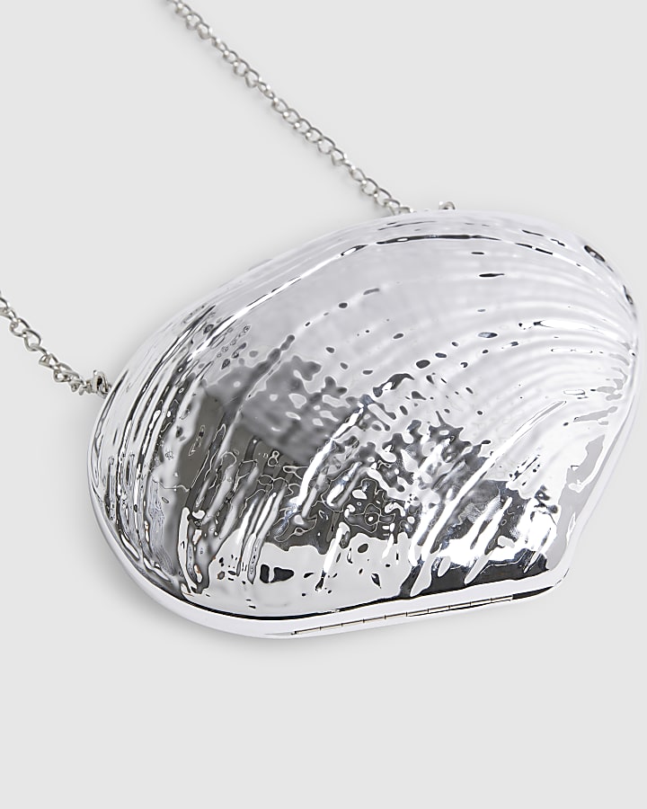 Silver Shell Hard Clutch Bag