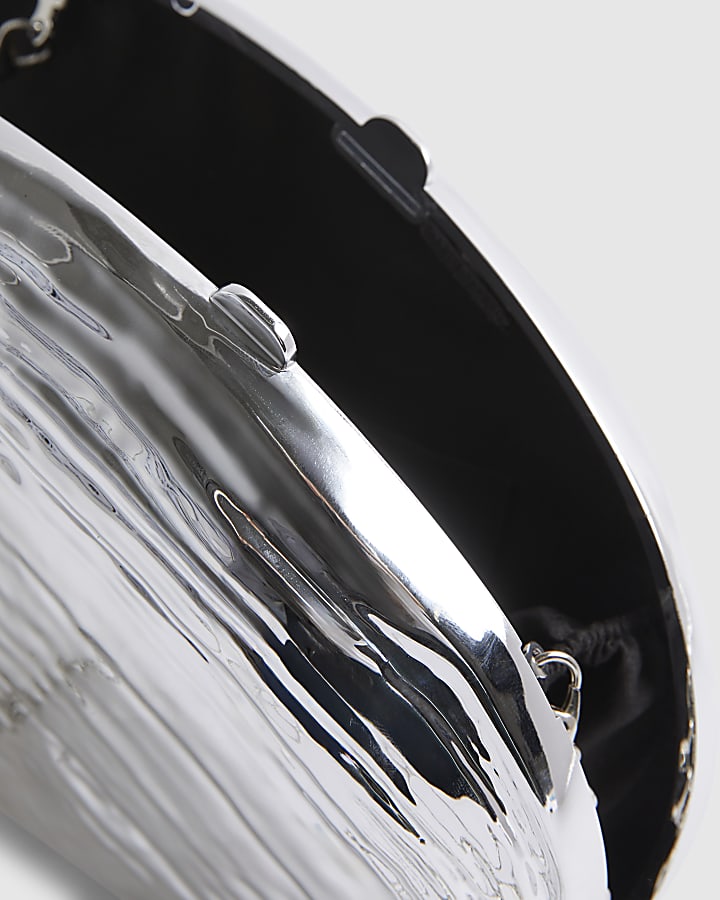 Silver Shell Hard Clutch Bag