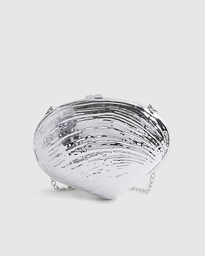 Silver Shell Hard Clutch Bag