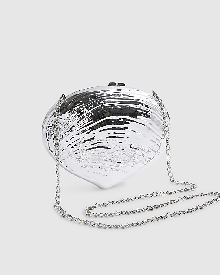 Silver Shell Hard Clutch Bag