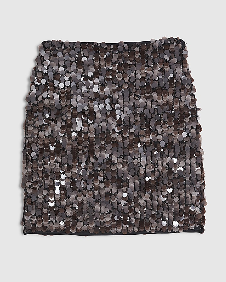 Brown Sequin Mini Skirt