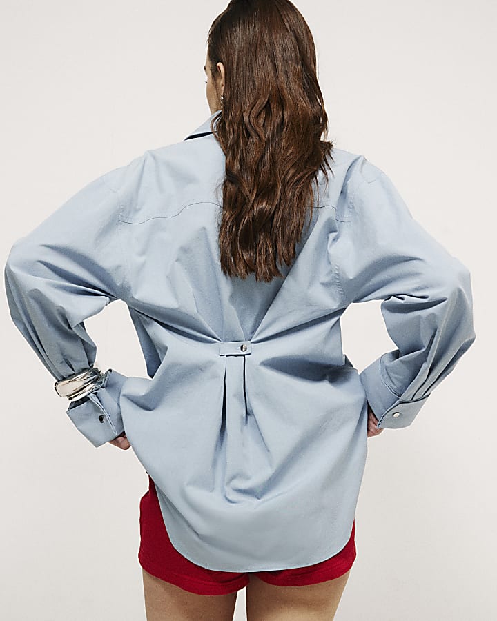 Blue Long Sleeve Cinched Back Shirt
