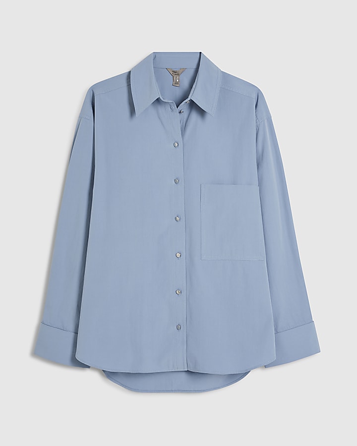 Blue Long Sleeve Cinched Back Shirt