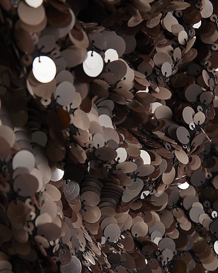 Brown Halter Neck Sequin Mini Dress