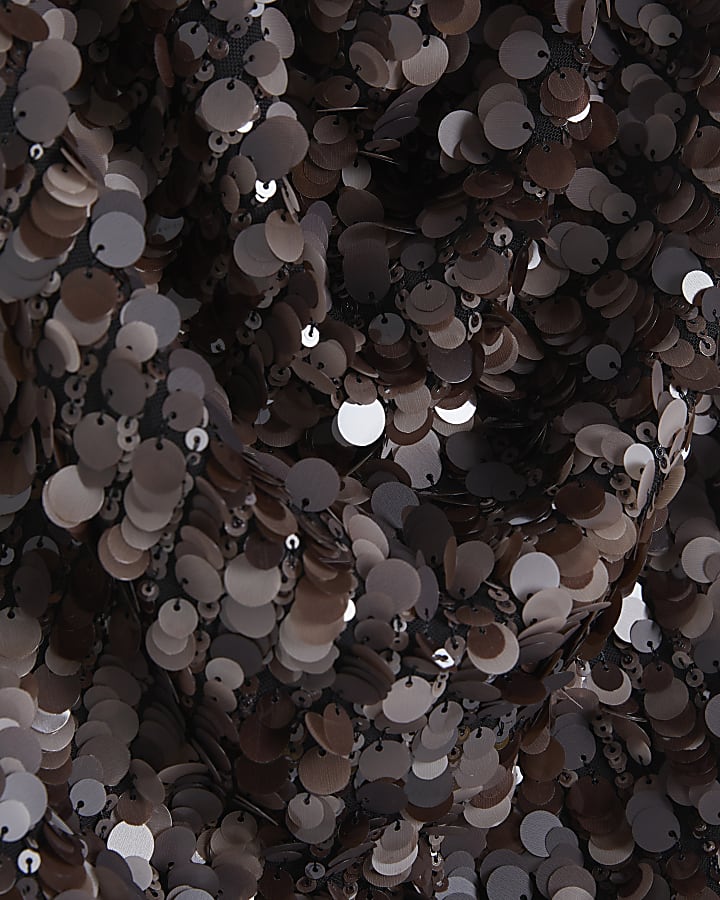 Brown Halter Neck Sequin Top