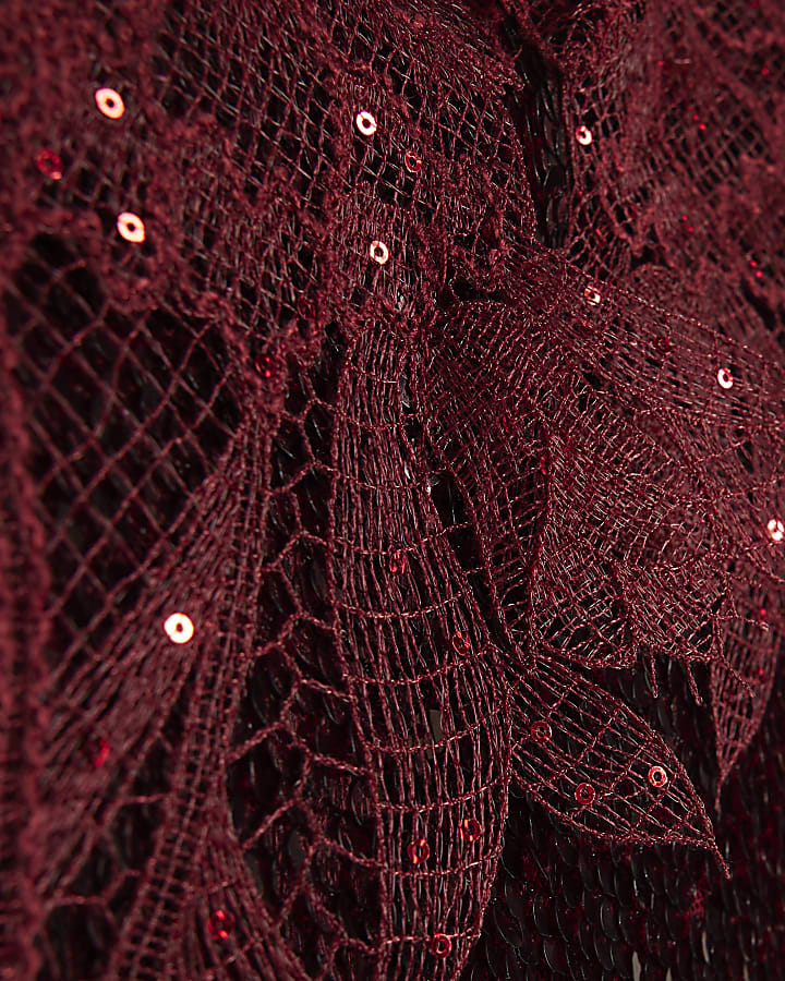 Petite Red Sequin Lace Trim Cami Maxi Dress