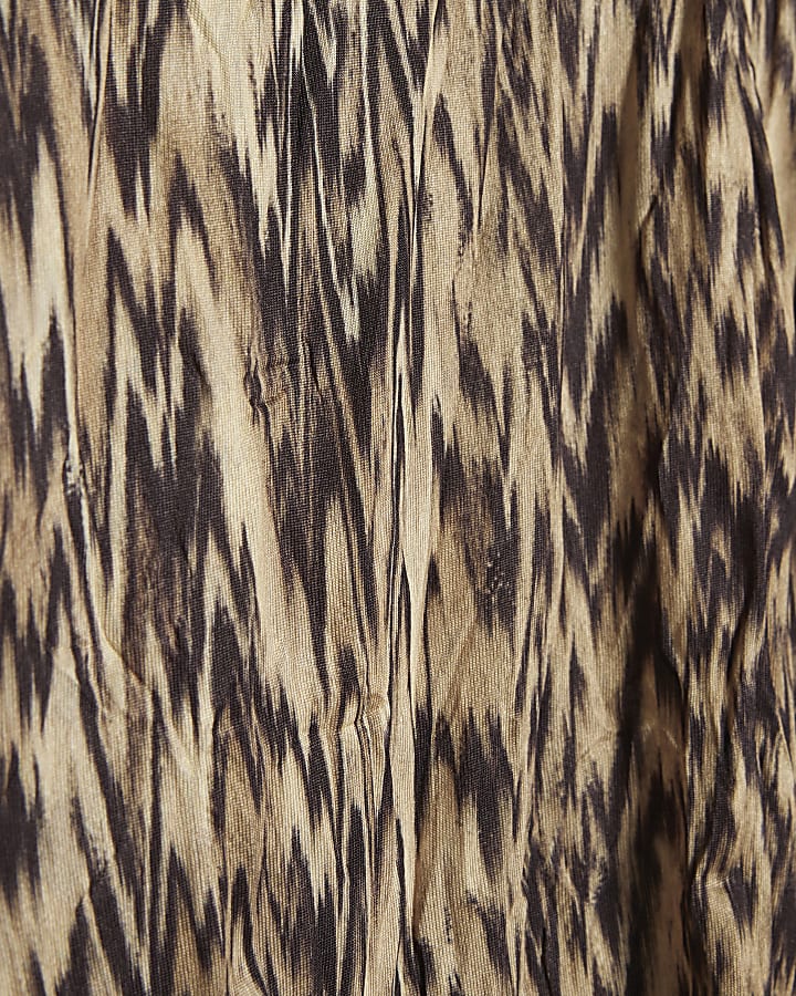 Beige Leopard Print Crinkle Plisse Top