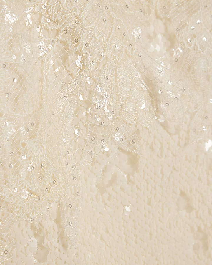 Cream Sleeveless Sequin Lace Cami Top