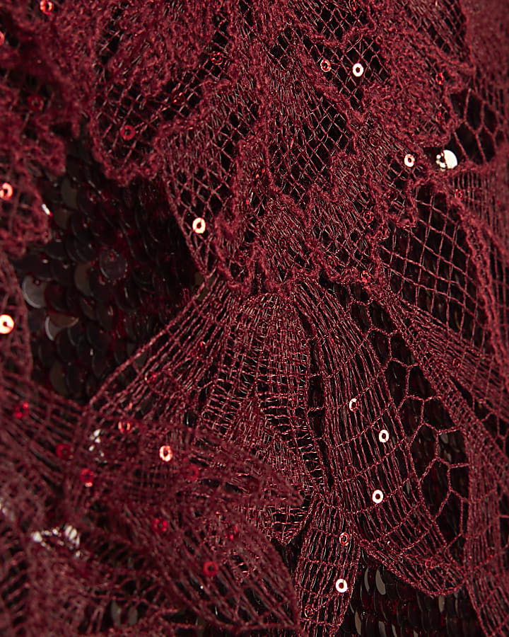 Red Sequin Lace Cami Top