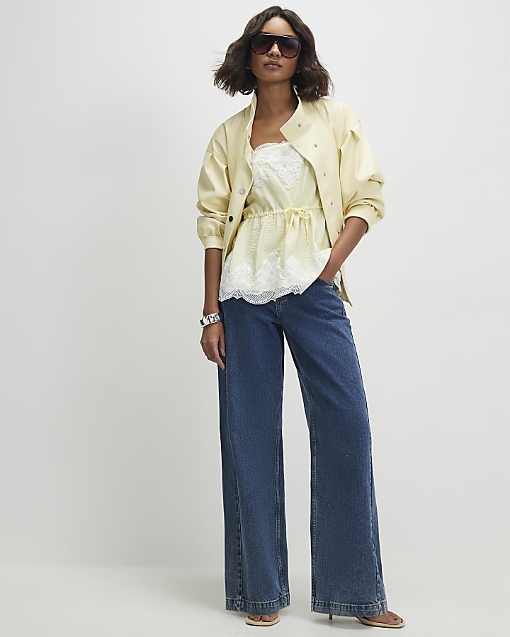 Yellow Lace Trim Cinched Cami Top