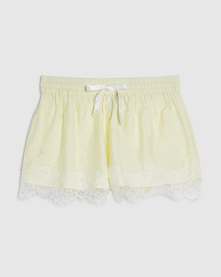 Yellow Lace Trim Shorts