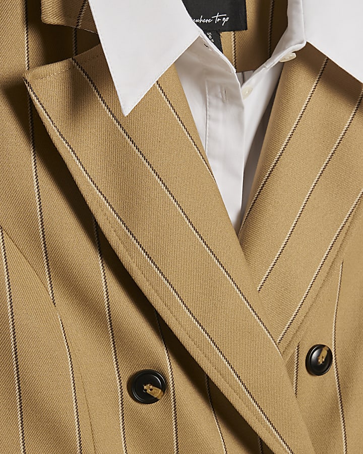 Beige Boxy Pinstripe Hybrid Waistcoat