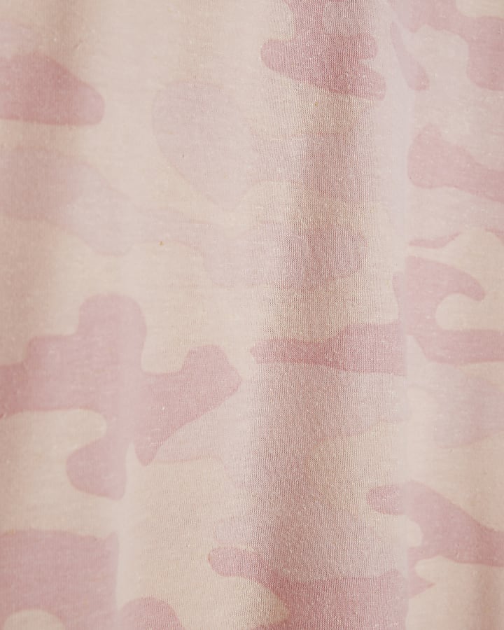 Pink Camouflage Print Linen Blend T-shirt