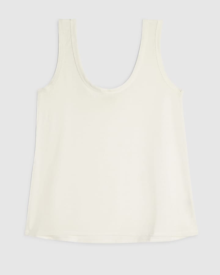 White Linen Blend Scoop Neck Tank Top