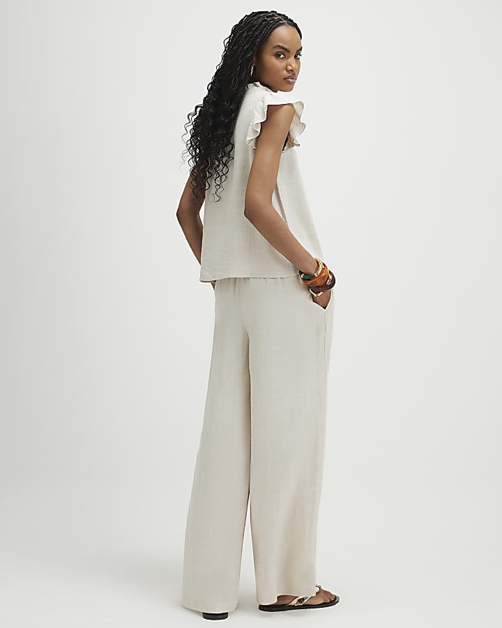 Beige Linen Blend Trousers