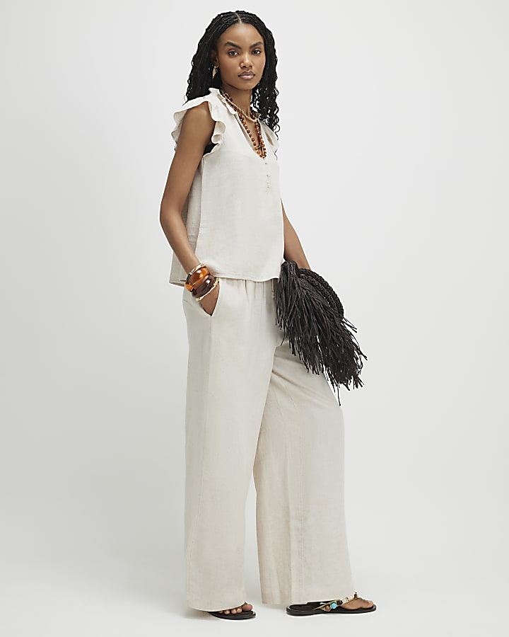 Beige Linen Blend Trousers