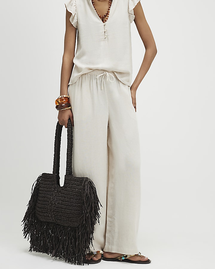 Beige Linen Blend Trousers