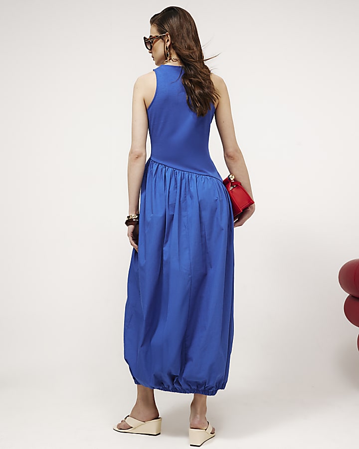 Blue Hybrid Asymmetric Maxi Dress