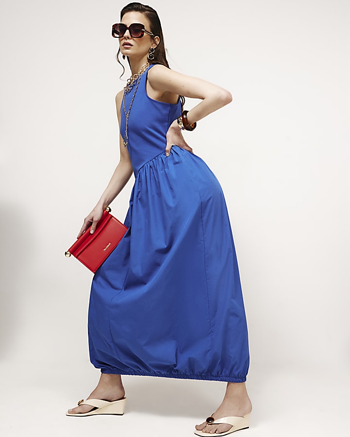 Blue Hybrid Asymmetric Maxi Dress