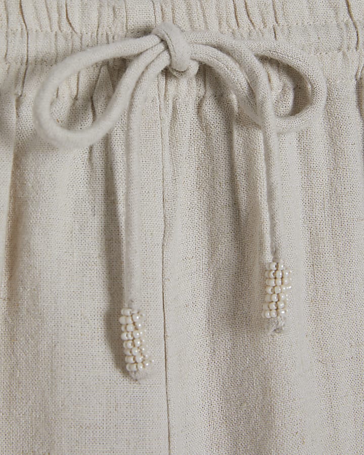 Beige Linen Blend Shorts