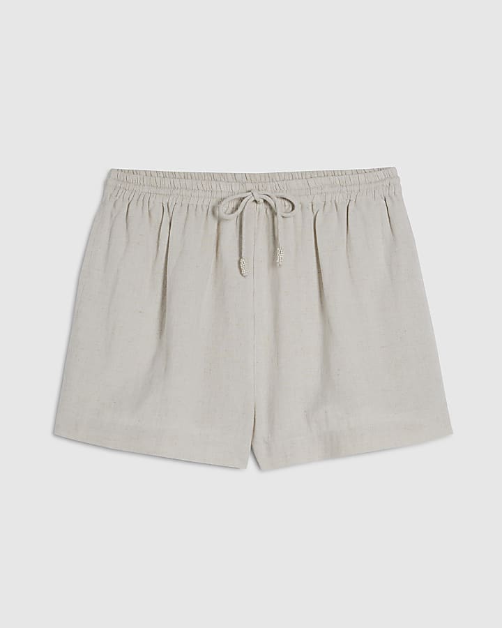 Beige Linen Blend Shorts